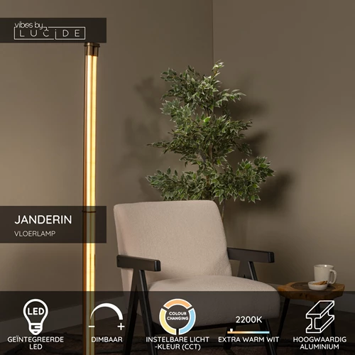 Lucide JANDERIN - Vloerlamp - LED Dimb. - CCT - 2x17W 2200K/3300K - Handbewegingssensor - Champagne kleur | Vibes - USP